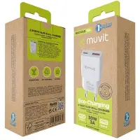 Muvit For Change for change charger de wall slim 1 usb qc 3.0 18w+1 type c pd 30w blanco