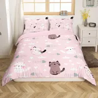 Loussiesd Bettwäsche Set 200x200cm Rosa Tiere Druck Mikrofaser mit 2 Kissenbezügen