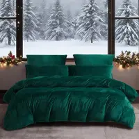 YASMENG Winter Bettwäsche Set 135x200 cm Dunkelgrün 2-teilig Plüsch-Mikrofaser mit Reißverschluss und 80x80 cm Kissenbezug
