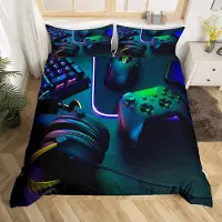 Loussiesd Bettwäsche Set 220x240cm Gaming Design für Jungen Mikrofaser Schwarz Grün Reversibel