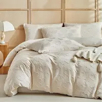 Sonstiges Bettwäsche-Set 200x200cm Beige Tufting Stickerei Herzen 1 Bettbezug 2 Kissenbezüge