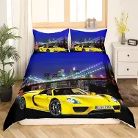 Loussiesd Bettwäsche Set Rennwagen 3D Print 155x220cm + 80x80cm Polyester mit Reißverschluss