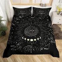 Loussiesd Bettwäsche Set Sonne und Mond 135x200cm Boho Kinder Jungen Mädchen Galaxie Astrologie Bettbezug Tribal Mehrfarbig