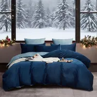 YASMENG Winter Bettwäsche Set 4-teilig 135x200 cm Dunkelblau Hellblau Plüsch Fleece Wendebettwäsche mit Reißverschluss und 2 Kissenbezügen 80x80 cm