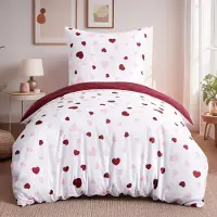 Aisbo Bettwäsche-Set 155x220 cm mit Kissenbezug 80x80 cm, Mikrofaser, Herzen Rosa Rot, Bügelfrei, 2-teilig