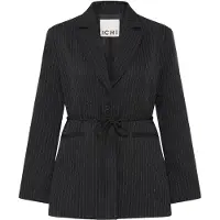 Ichi Blusenblazer "Damen Blazer IHILYANA", Damen, Gr. 42, schwarz (schwarz, birch pinstripe), Blazer Blusenblazer