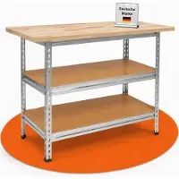 OEM Werkbank 120 cm, Metallgestell, Buchenholzplatte, höhenverstellbar
