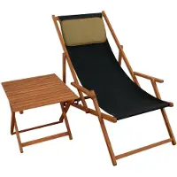 Erst-Holz Deckchair schwarz Gartenliege Sonnenliege Strandstuhl Tisch Kissen Buche klappbar 10-305 T KD