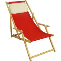 Erst-Holz Gartenliege rot Liegestuhl Sonnenliege Kissen Deckchair Buche Natur Strandstuhl 10-308 N KH