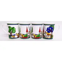 Merkloos Set aus 4 Tassen mit Kunst Deco Dorfmotiv