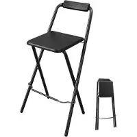 Merkloos Klappbarer Barhocker Schwarz - Holzsitz - Rückenlehne - Tragfähigkeit 110 kg - Abmessungen 95 x 50 cm - Platzsparend - Barstuhl