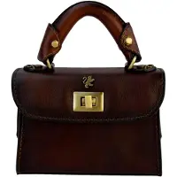 Markenlos Damentasche Lucignano Small Bruce aus Rindsleder - Kleine Handtasche in Kaffee, 15,00 x 20,00 x 7,00 cm