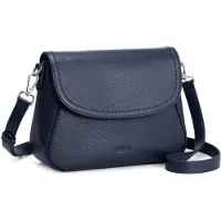 Merkloos Damen Leder Schultertasche, Marineblau
