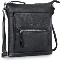 Merkloos Damen Vintage Leder Schultertasche in Schwarz