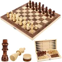 Merkloos 3-in-1 Holzschachbrett mit Backgammon und Dame