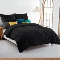 Trankielo – Bettwäsche-Set, 140 x 200 cm, schwarz – Mikrofaser, bügelfrei, 2-teilig mit Reißverschluss