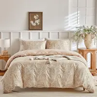 Trankielo – Bettwäsche-Set, 240x220 cm, mit 2 Kopfkissenbezügen – Mikrofaser, tropisches Blattmuster, Khaki