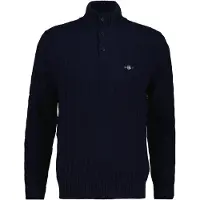 Gant für Herren. 8050325 Zopfmuster-Pullover mit halber Knopfleiste in Marineblau (S), Lässig, Wolle
