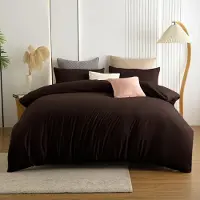 Trankielo - Bettwäsche-Set, 200 x 200 cm - Braun, aus Mikrofaser - Bügelfrei, weich und bequem - Inklusive 2 Kopfbezügen, 80 x 80 cm