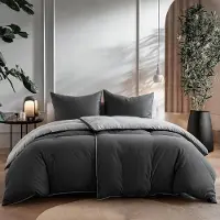 Trankielo - 100% Baumwoll-Bettbezug, 155x220 cm - Weich und atmungsaktiv, mit 2 Kopfkissenbezügen, 80x80 cm - Zweifarbig, Grau/Anthrazit