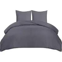 Trankielo - Bettbezug-Set 200x220 cm + 2 Kopfbezüge 80x80 cm - Grau, aus Mikrofaser-Polyester, langlebig und pflegeleicht