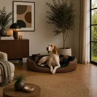 Belviona 4-in-1 Hundebett, Hundekörbchen mit Wendekissen, wasserabweisend, tiefer Einstieg & 2 Spielkissen, 110x80 cm, schwarz/braun