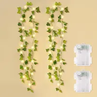 Dripio Künstliche Efeu-Lichterkette 2x2m, 20 warmweiße LEDs, IP44, Timer