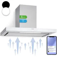 Klarstein Dunstabzugshaube 90cm, Abluft/Umluft Dunstabzugshaube mit Spülmaschinenfestem Filter, Abzugshaube Leise, 500 m³/h Luftstrom, Wandhauben für die Küche mit App Control, Dunstabzug 90 cm