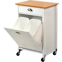 Kesper Küchenwagen weiß mit 2 Abfalleimern (je 15 L) – 50 x 37 x 79 cm – Servierwagen – mit Schubkasten & 4 Rollen, 2 feststellbar – 2552613