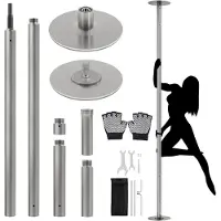 Yaheetech Tanzstange 45 mm – Statisch und drehbar – Verstellbar von 225 bis 274,5 cm – Mattsilber