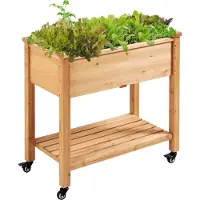 Yaheetech Hochbeet mit Rollen & Ablageboden, Kräuterbeet aus Holz, Pflanzkasten, Blumenkübel, Pflanzbeet
