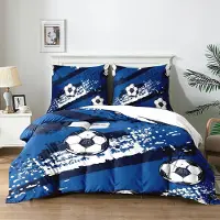 Trankielo – Kinderbettwäsche 140x200 cm – Fußballmotiv – 3-teiliges Set – Mikrofaser – Maschinenwaschbar