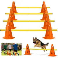 Merkloos Verstellbares Agility-Hindernis-Set mit 10 Kegeln und 5 Stangen für Hunde und Sport