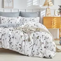 Trankielo - Bettbezug-Set 240x220 cm mit Astmuster - Mikrofaser, inklusive 2 Kopfkissenbezügen - Weiß/Grau