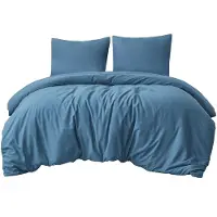 Trankielo - Bettwäsche-Set, 200 x 220 cm - Mikrofaser, Denimblau, 3-teilig - Atmungsaktiv, weich und bügelfrei