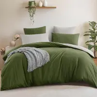 Merkloos Reversibles Bettwäsche-Set, 3-teilig, 200 x 200 cm, olivgrün, mit Reißverschluss