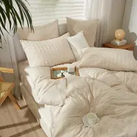 Trankielo – Bettwäsche-Set, 220 x 240 cm – Beige, aus Mikrofaser mit Reißverschluss – Atmungsaktiv und pflegeleicht