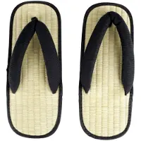 Merkloos Japanische Sandalen – aus Reisschalenmaterial – Beige/Schwarz – Größe 38/39 (EU)