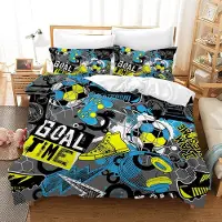 Trankielo - Bettbezug mit Fußballmotiv, 200 x 200 cm - Mikrofaser-Bettwäsche - Inklusive 2 Kissenbezügen - Ideal für Kinder