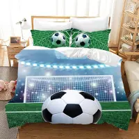 Trankielo - Bettbezug mit Fußballmotiv, 200 x 200 cm – Mikrofaser, atmungsaktiv, Kinderbettwäsche, inklusive 2 Kopfkissenbezügen