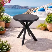 Merkloos Runder Gartentisch Gartentisch Terrassentisch - 70 x 72 cm - Kunststoff - Anthrazit - Für Balkon und Terrasse