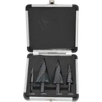 AWTOOLS Stufenbohrer-Spiralbohrer-Set, 4-teilig, 4-12, 4-20, 4-32, 4-39 mm, AICrN, schwarzer Kunststoffkoffer