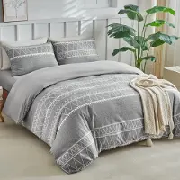 Trankielo – 4-teiliges Bettwäsche-Set, bestehend aus:* Deckebezug: 220x240 cm* Bettlaken: 160x200 cm* Material: Mikrofaser, Boho-Stil, Grau