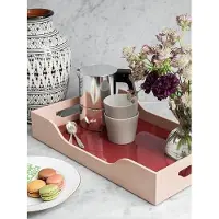 Markenlos Lackiertes Tablett „Swell“ in Kastanienbraun und Rosa, Größe L – großes dekoratives MDF-Tablett mit Griffen für Couchtisch, Ottomane oder Schminktisch, 43,5 cm x 28,5 cm