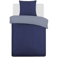 Trankielo – Wendbares Bettwäsche-Set in Marineblau/Grau – 135 x 200 cm, bestehend aus einem Bettbezug und einem Kissenbezug – 100% Baumwolle
