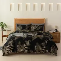 Trankielo - Bettbezug-Set, 155 x 220 cm - Weiches Mikrofaser-Material - Goldene Blätter - Inklusive 2 Kopfbezüge, 80 x 80 cm