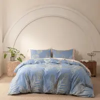 Trankielo – Elegantes Bettwäsche-Set in Gold, Blau und mit Blätermotiv – 220x240 cm, aus Mikrofaser, 3-teilig, mit Reißverschluss