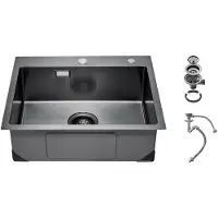 Selius Spülbecken für den Einbau – 68 x 45 x 19 cm – Edelstahl – Schwarz – Einbecken – Für Küche und Bar