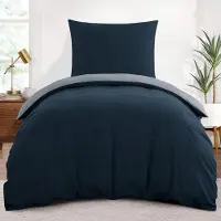 Trankielo – Bettwäsche-Set, 2-teilig, 155 x 220 cm – Wendbar, Mikrofaser, Blau-Grau, mit Reißverschluss