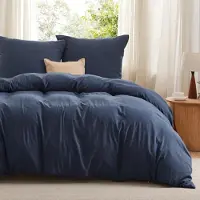 Trankielo – Bettwäsche-Set, 200x200 cm – Weiches Polyester, 2 Kopfkissenbezüge, Dunkelblau, Atmungsaktiv, Reißverschluss
